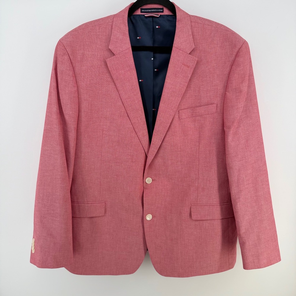 Tommy Hilfiger Mens 48R Red Chambray Cotton Blazer Sport Coat Preppy Resortwear
